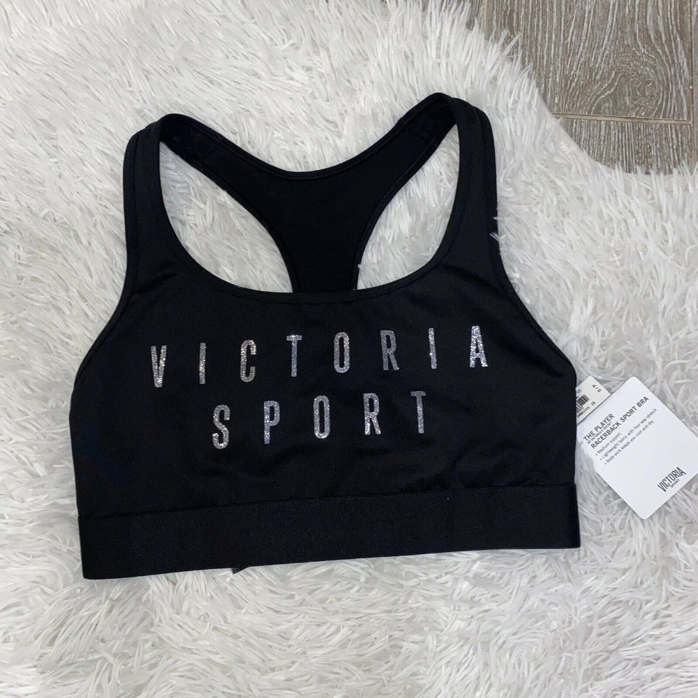 Victorias Secret Racer Sports Bra Black Silver Sm